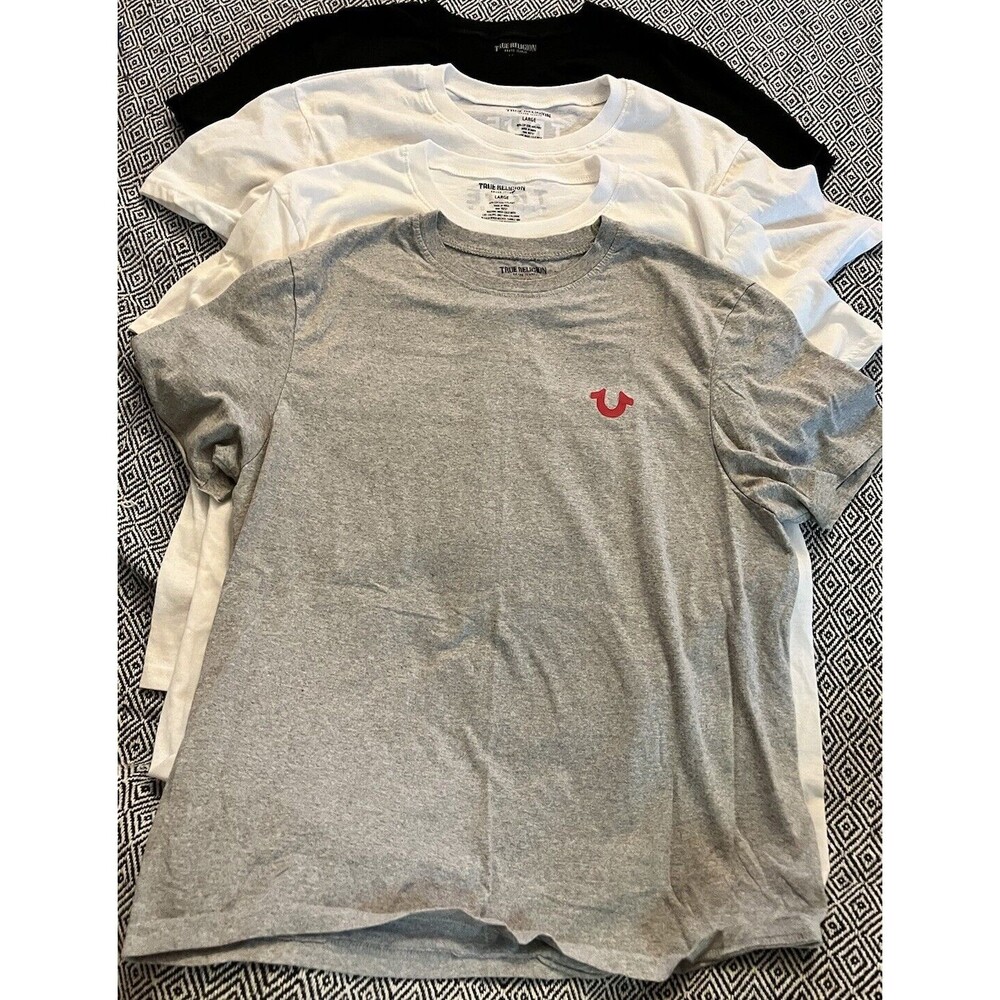 Set Of 4 True Religion Red White Black Men's Lg Short Sleeve Crew Neck T-Shirts
